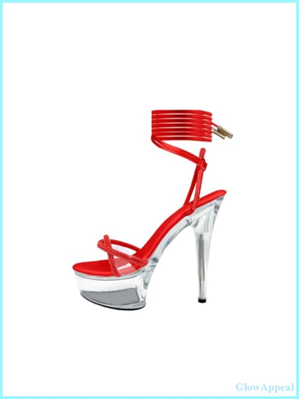 Rhinestone Clear Platform Stiletto Heels Strappy Tie Up Sandals